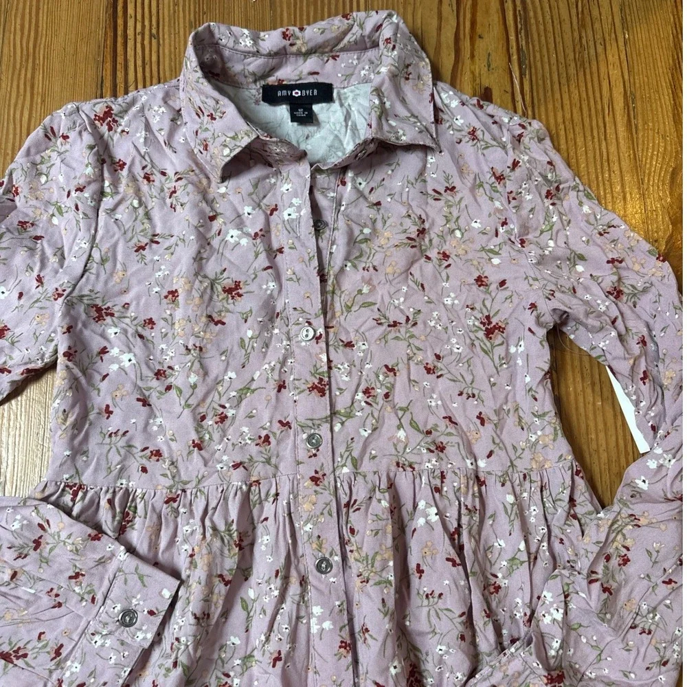Amy Byer Shirt Dress Kids Mauve NWT Floral Boho Tiered SIZE 12